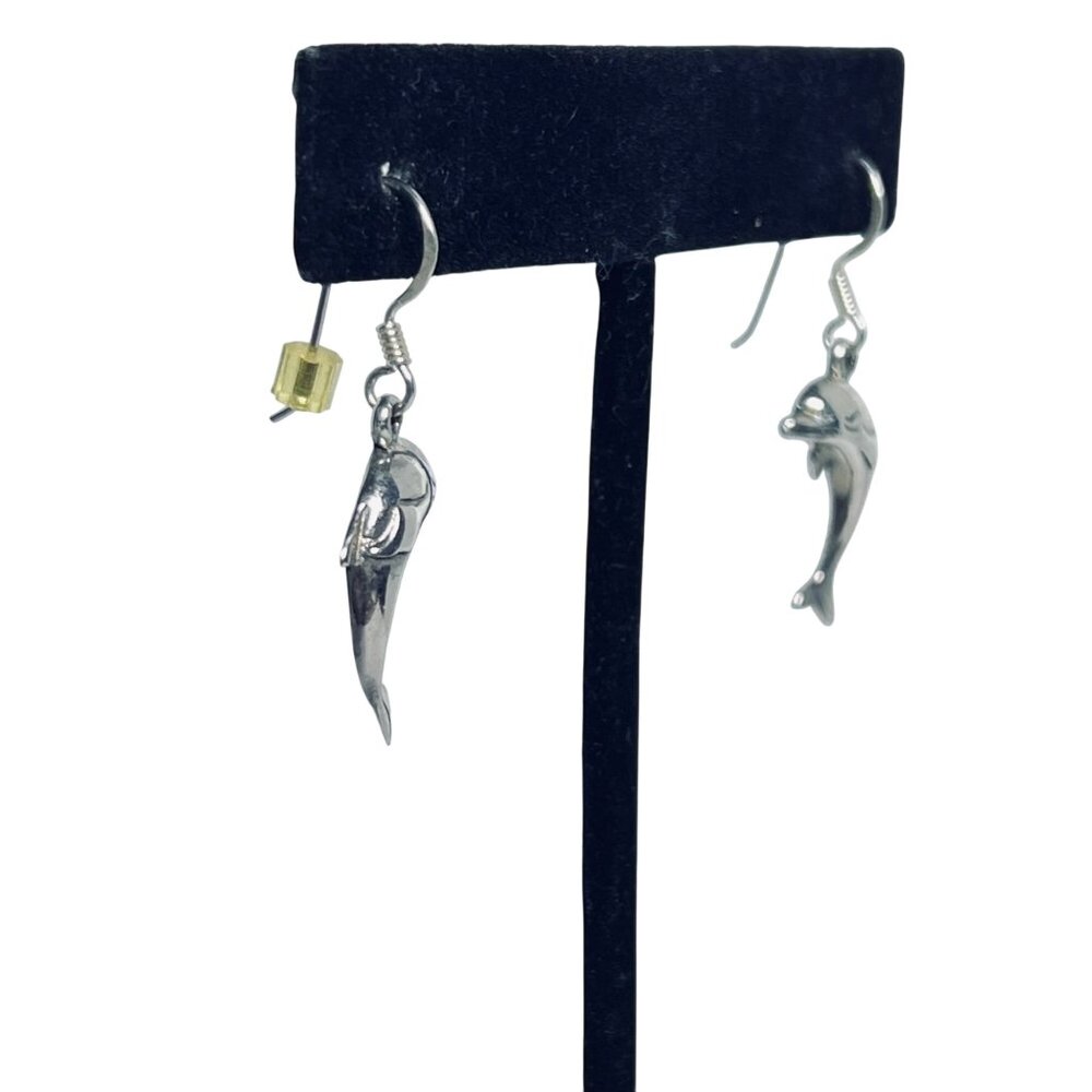 Sterling Silver Dolphin Pierced Earrings (5835) - Picture 4 of 7